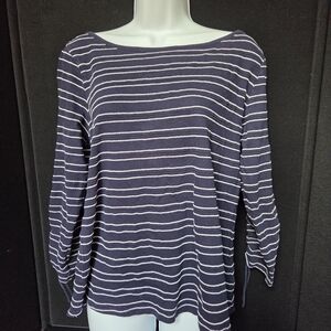 Talbots Navy and White Striped Long Sleeve Top